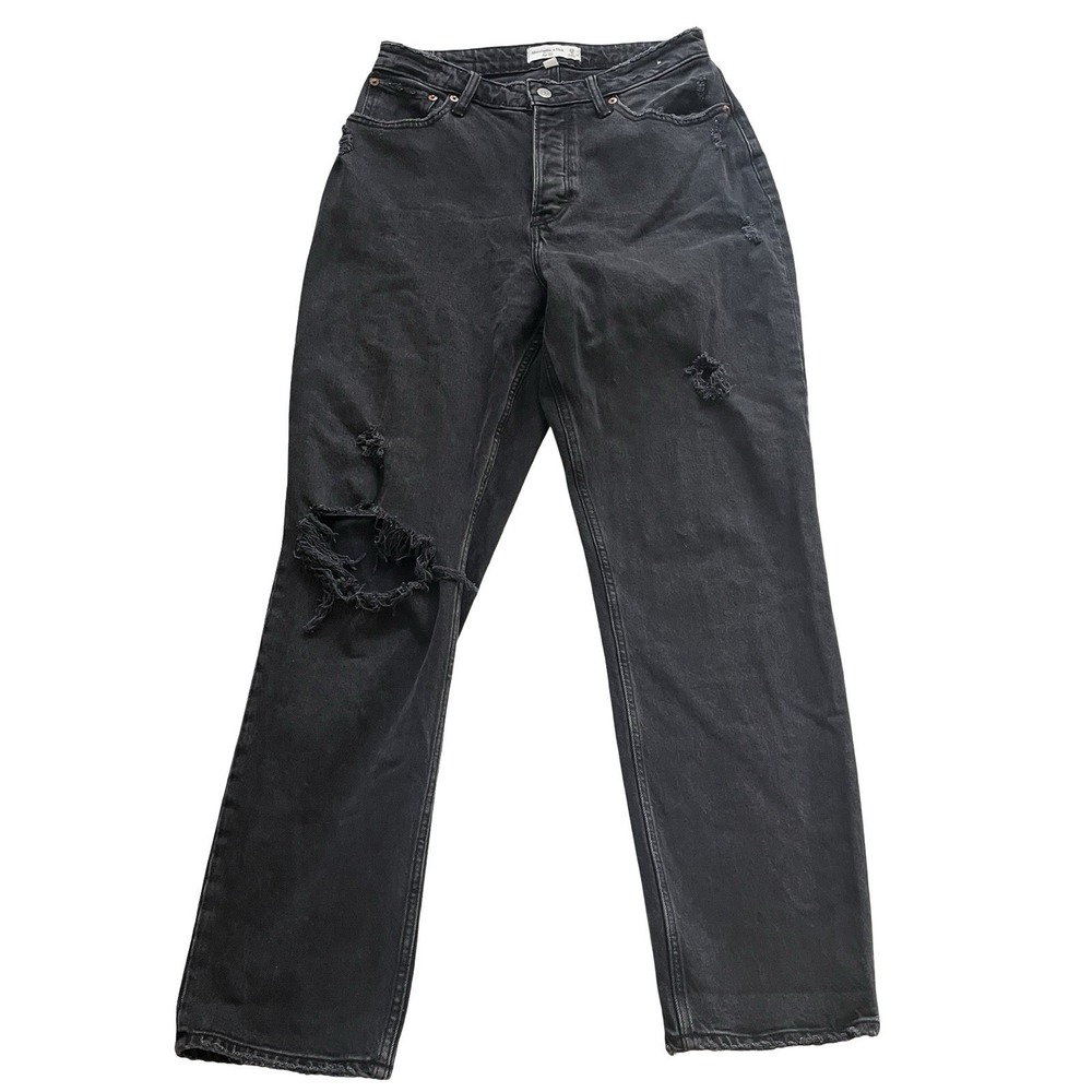Abercrombie & Fitch Size 29 / 8 The Dad High Rise Jeans Black Denim Button Fly